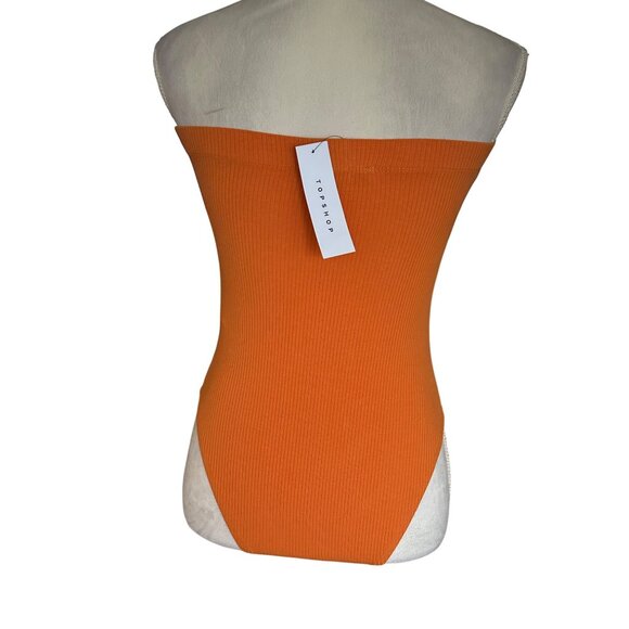 Topshop Womens Orange Ribbed Strapless Bodysuit Size US 6 Tube Top Sexy NWT - Picture 2 of 9